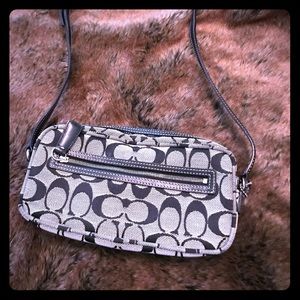 Black and gray canvas logo bag